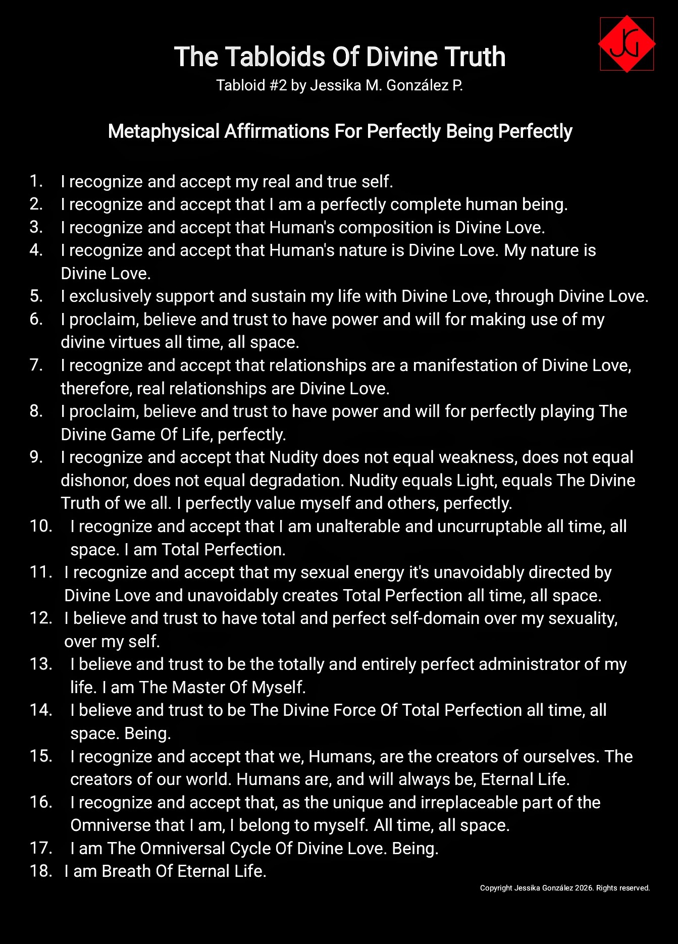 The Tabloids Of The Divine Truth #2 by Jessika M. González P. Metaphysical Affirmations For Perfectly Being Perfectly and get yourself together